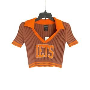 NWT Urban Outfitters iets frans… Brown/Orange Short Sleeve V-Neck Sweater- Med.